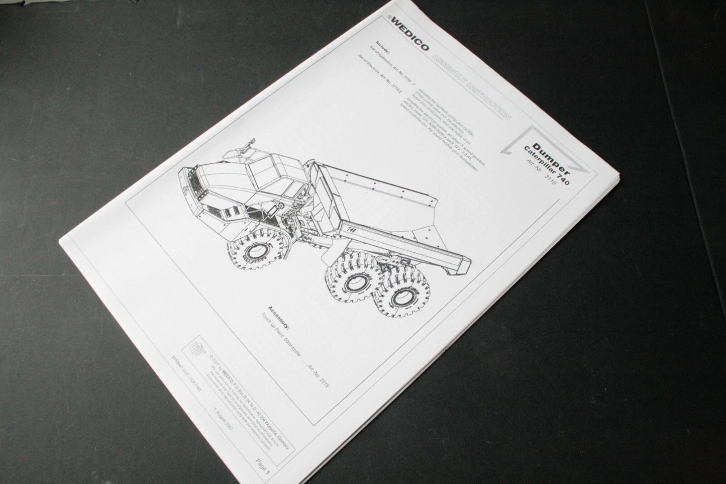 Wedico CAT 740 Dump Truck Instruction Manual - 3110-W Caterpillar